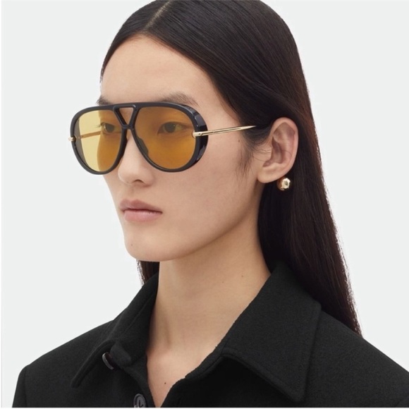 BOTTEGA VENETA STYLE Stylish Black Yellow Sunglasses DROP gold - Picture 5 of 5